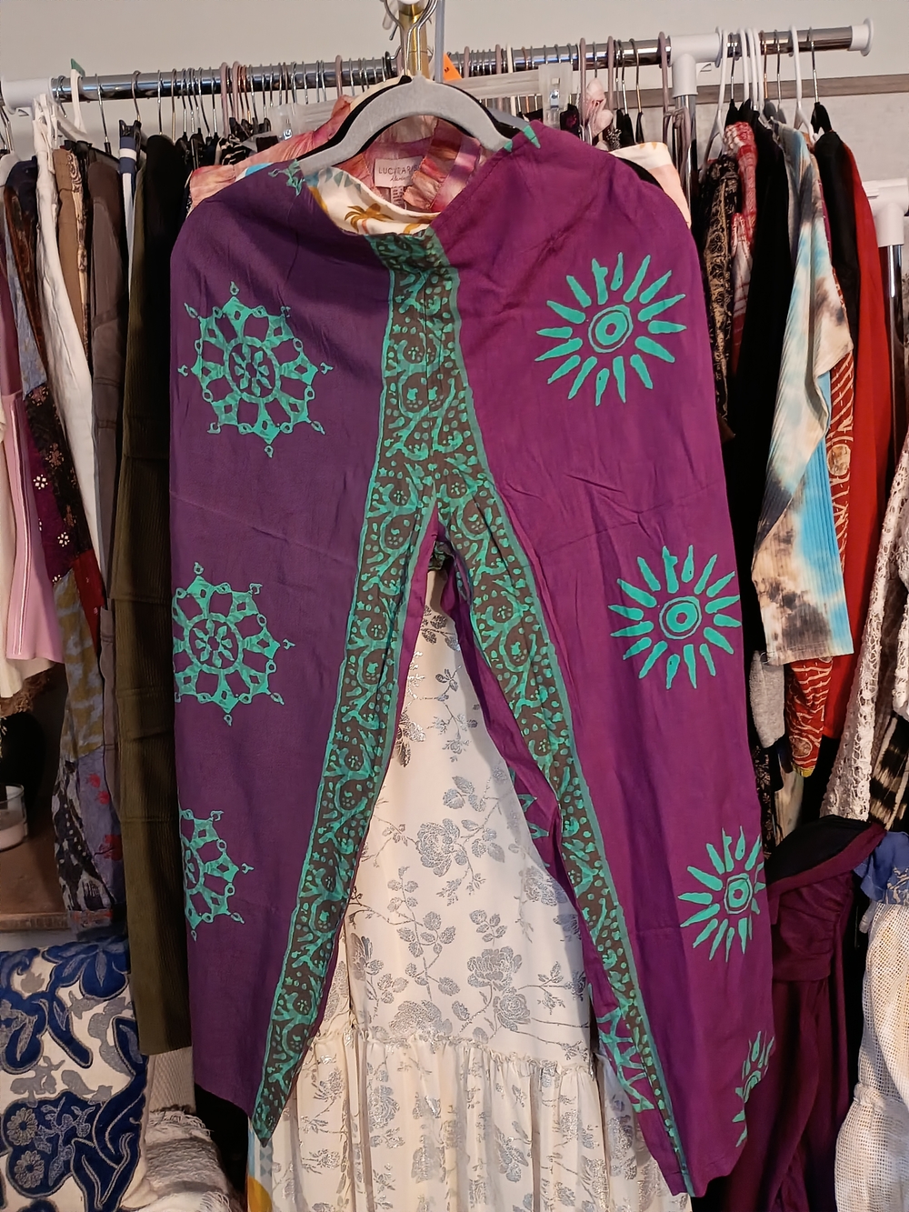 Purple & Teal Boho Hand Painted Pants